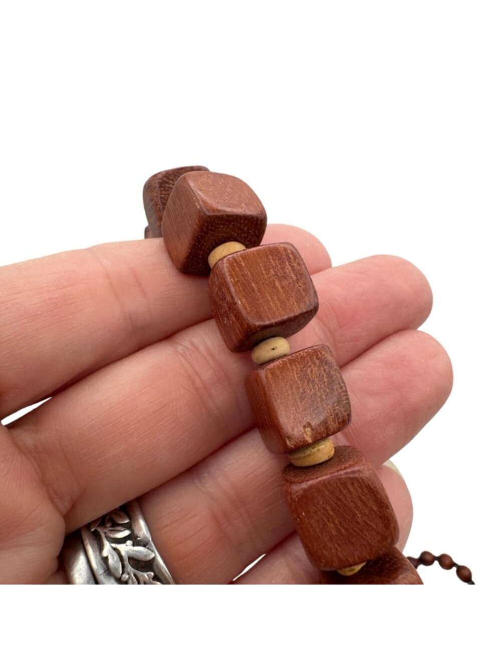 Vintage 1970s Wood Bead Necklace Bracelet Lot 7pcs BOHO Retro Natural - Picture 13 of 16